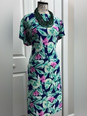 Pappagallo Navy Dress with Pink Floral Print